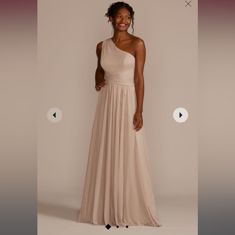 mesh one-shoulder bridesmaid dress with full skirt
